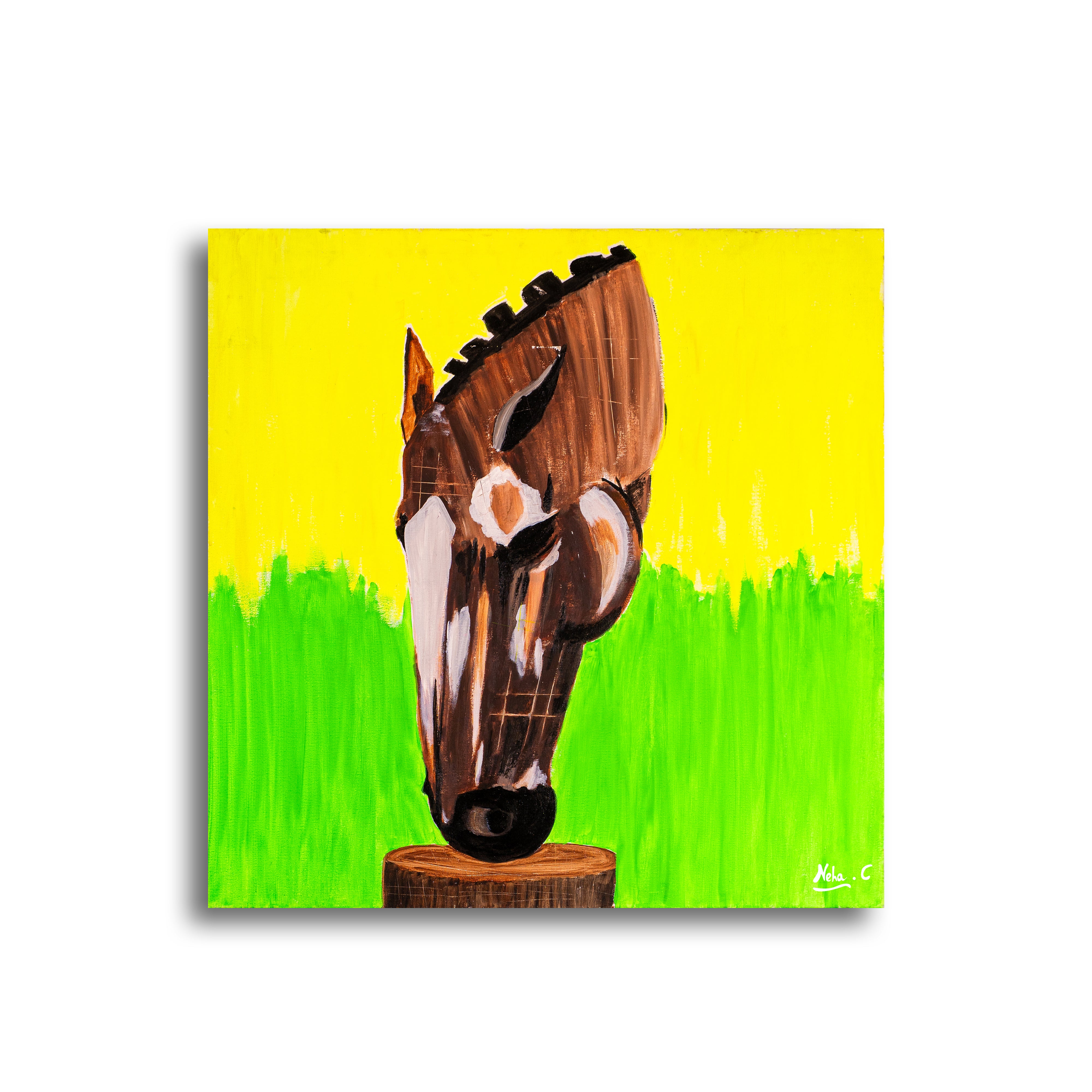 Grace in Stillness – Handcrafted Horse Head Painting by Neha Chadha (3 ft × 3 ft)